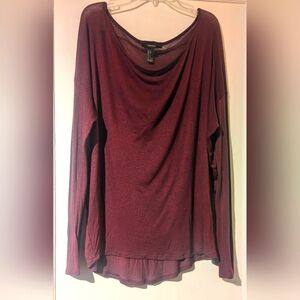 Forever 21 Maroon Boat Neck Oversized High Low Long Sleeve Tunic Top